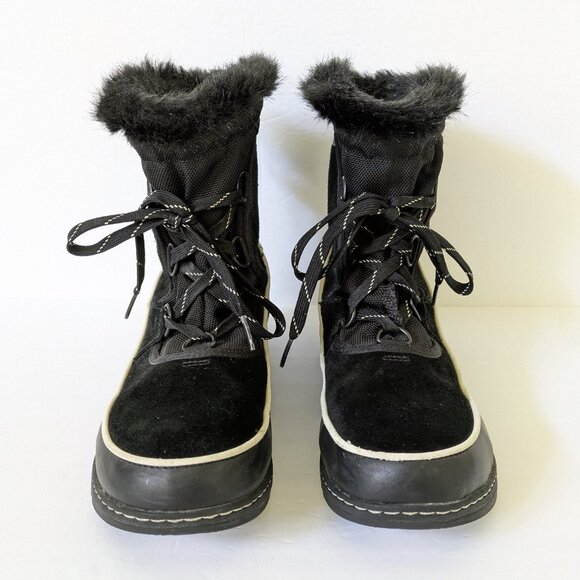Sorel Tivoli III Waterproof Suede Textile Faux Fur Cuff Black Boot Size 10 - Picture 2 of 16